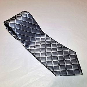 Via Europa Fine Neckwear 💯 Silk Designer Necktie 59" x 3.75" Silver/Gray Plaid